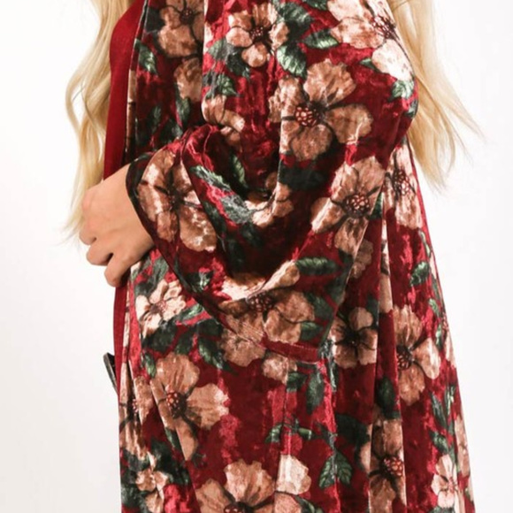 WINE VELVET FLORAL KIMONO - Picture 3 of 4